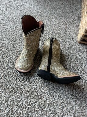 Toddler Glitter Gold Western Zip Boots
